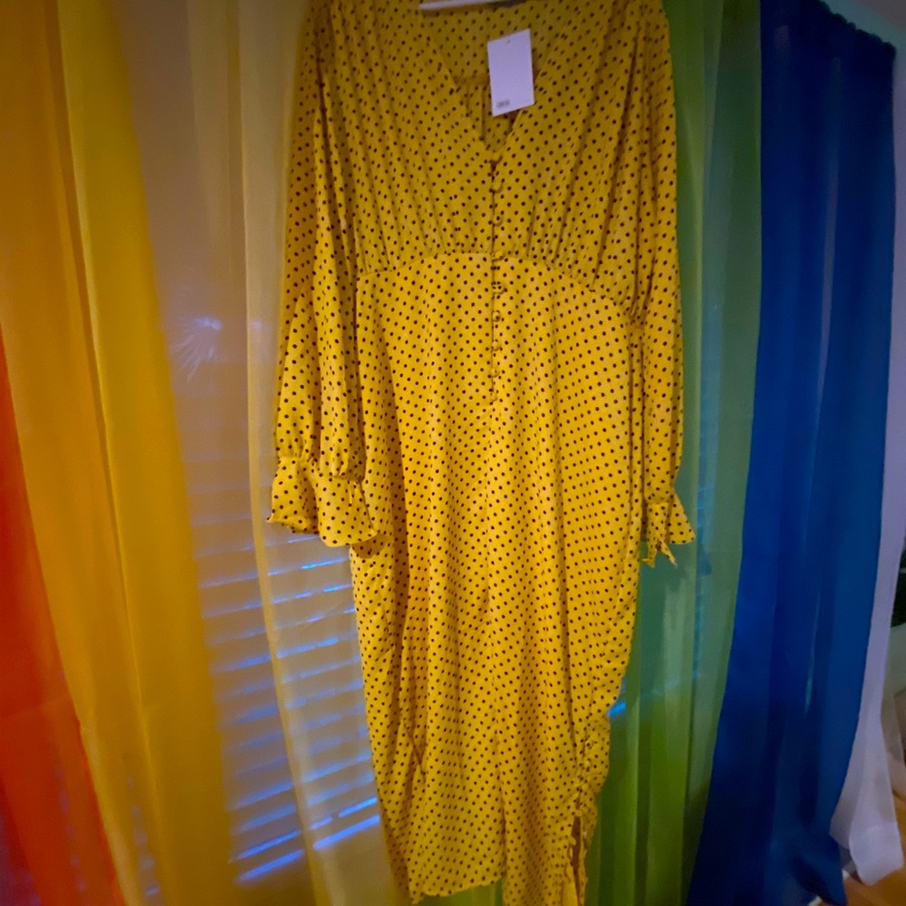 ASOS yellow and black polka dot maxi dress